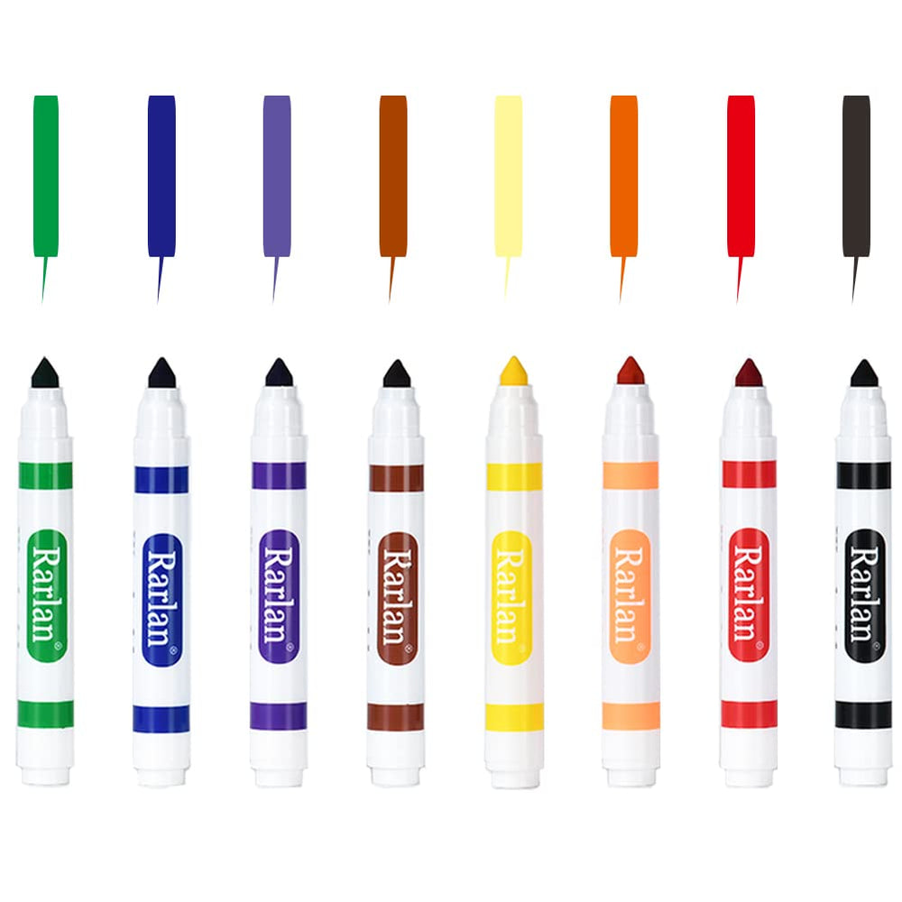 Markers stored in sturdy box enable quick classroom setup.