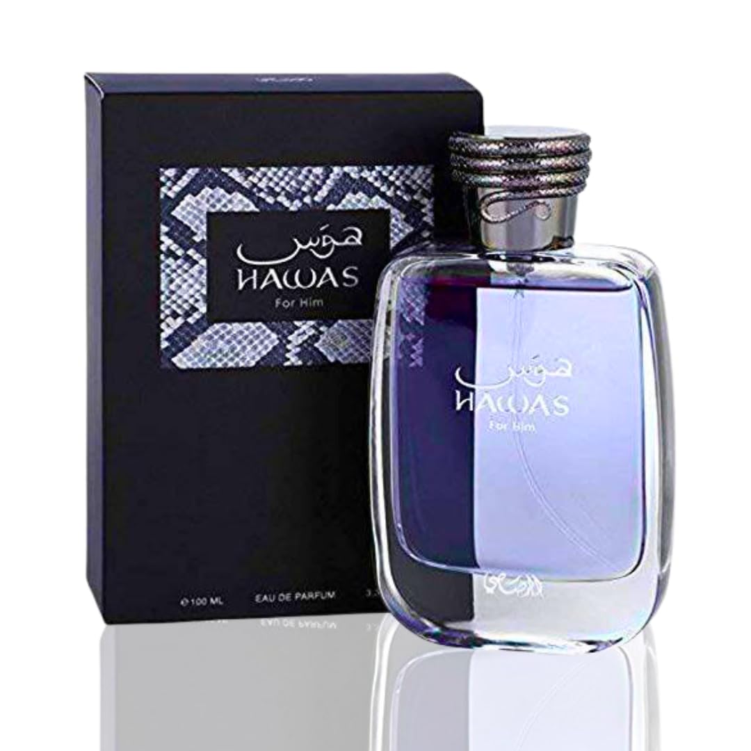 Rasasi Hawas for Him bottle front view showing premium masculine presence