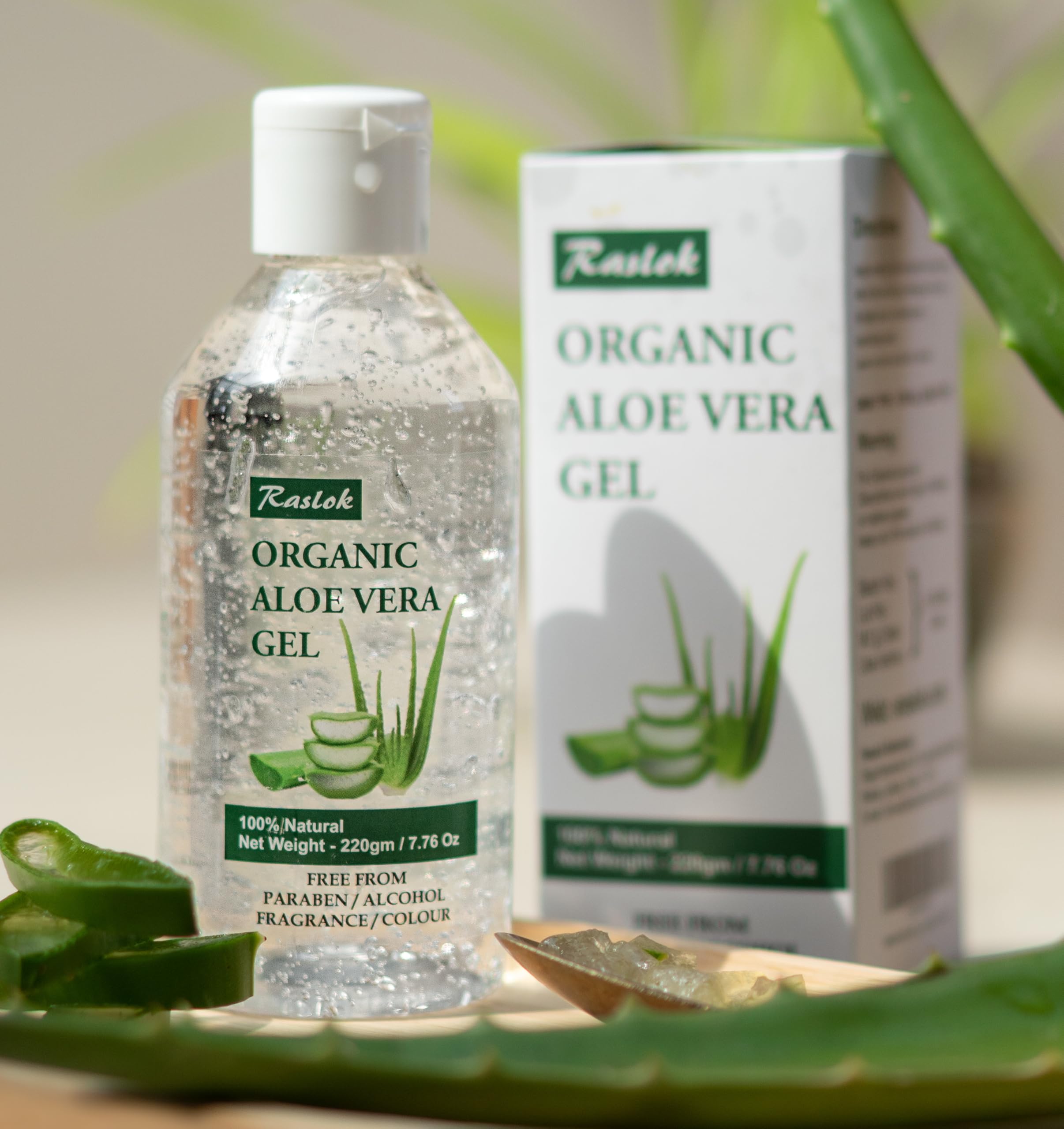 Raslok Aloe Vera Gel closeup of gel texture for soothing care.