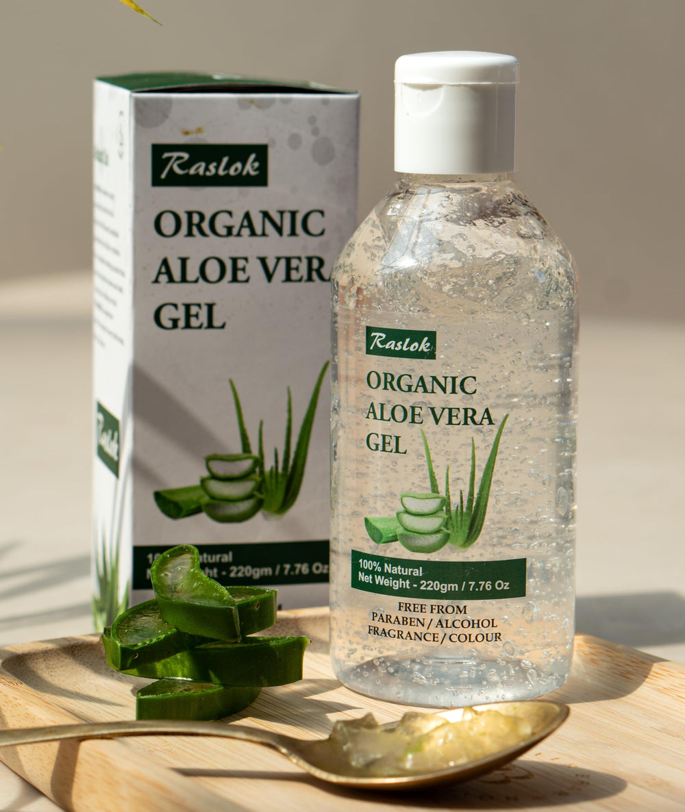 Raslok Aloe Vera Gel used in hair care for lightweight hydration.
