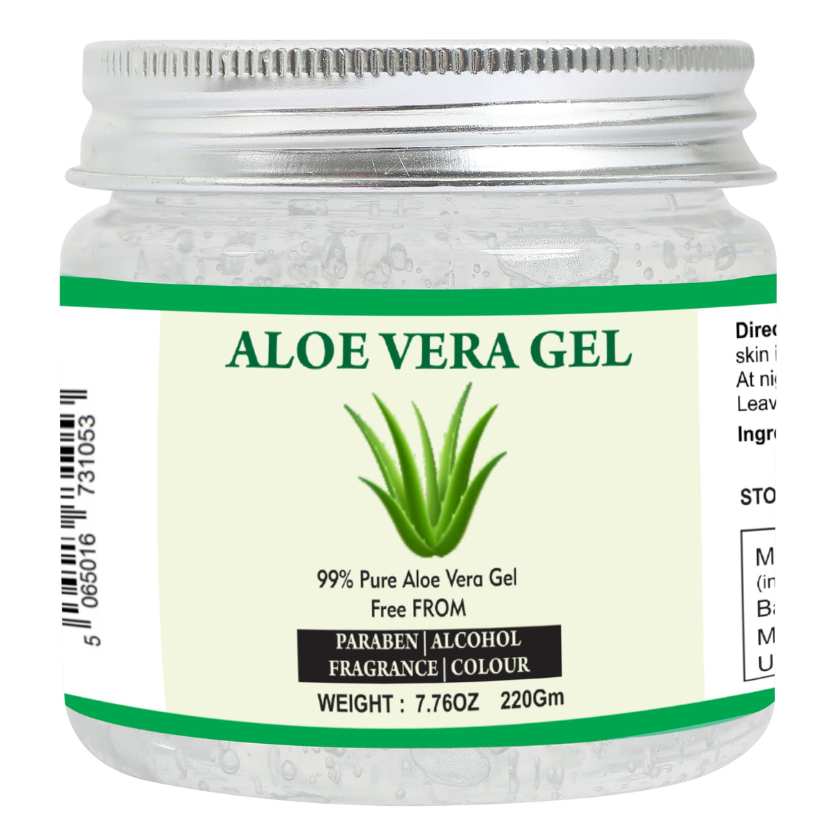 Raslok Aloe Vera Gel bottle front view showing hydration-friendly natural formula.