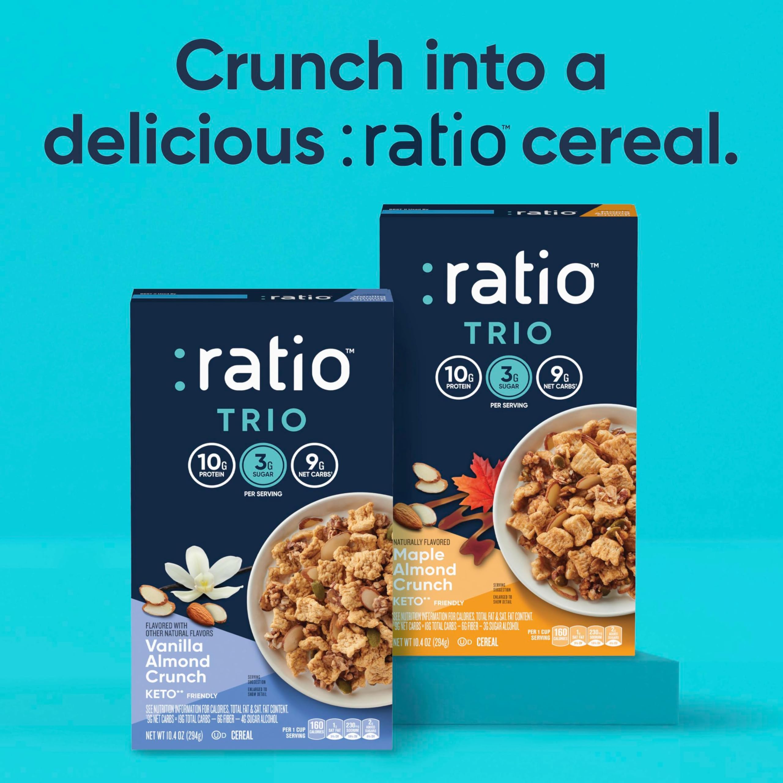 Ratio Trio cereal sprinkled over yogurt for a protein boost.