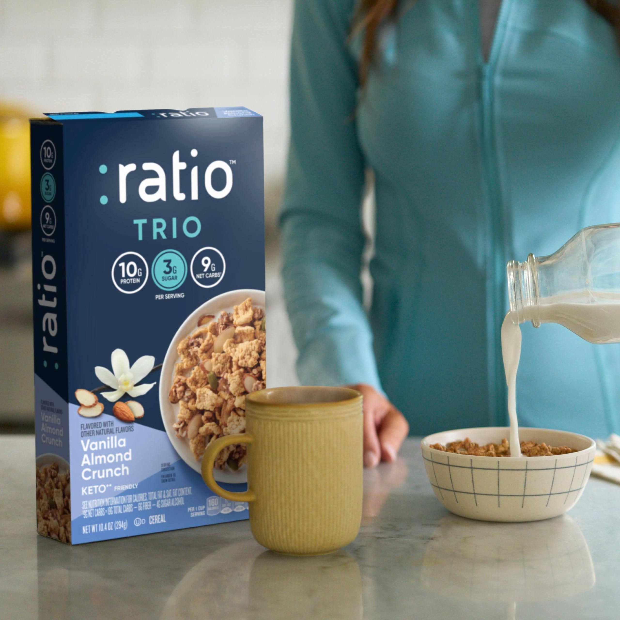 Ratio Trio being poured for a ready-to-eat breakfast option.