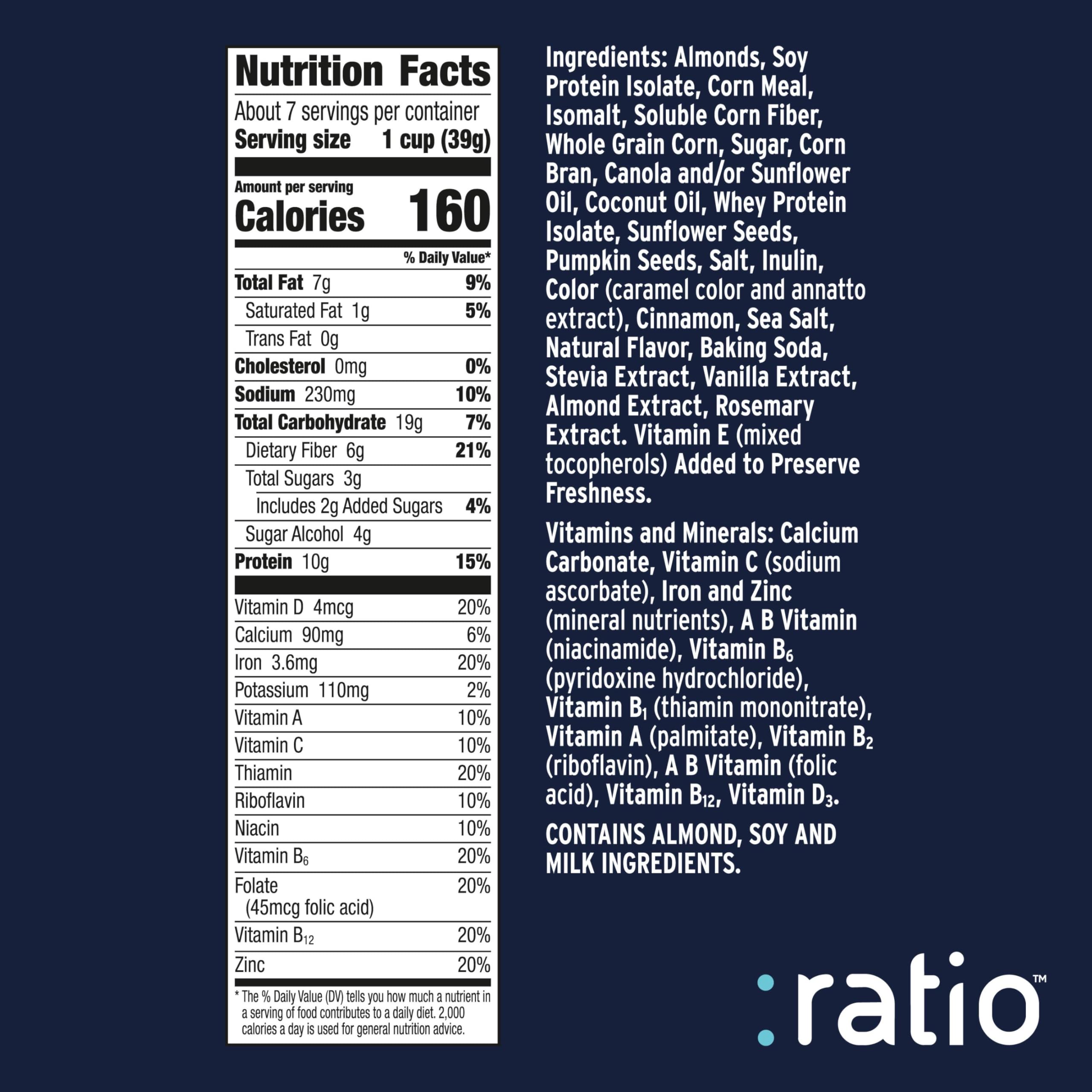 Ratio Trio vanilla almond crunch cereal squares ready for quick protein breakfast.