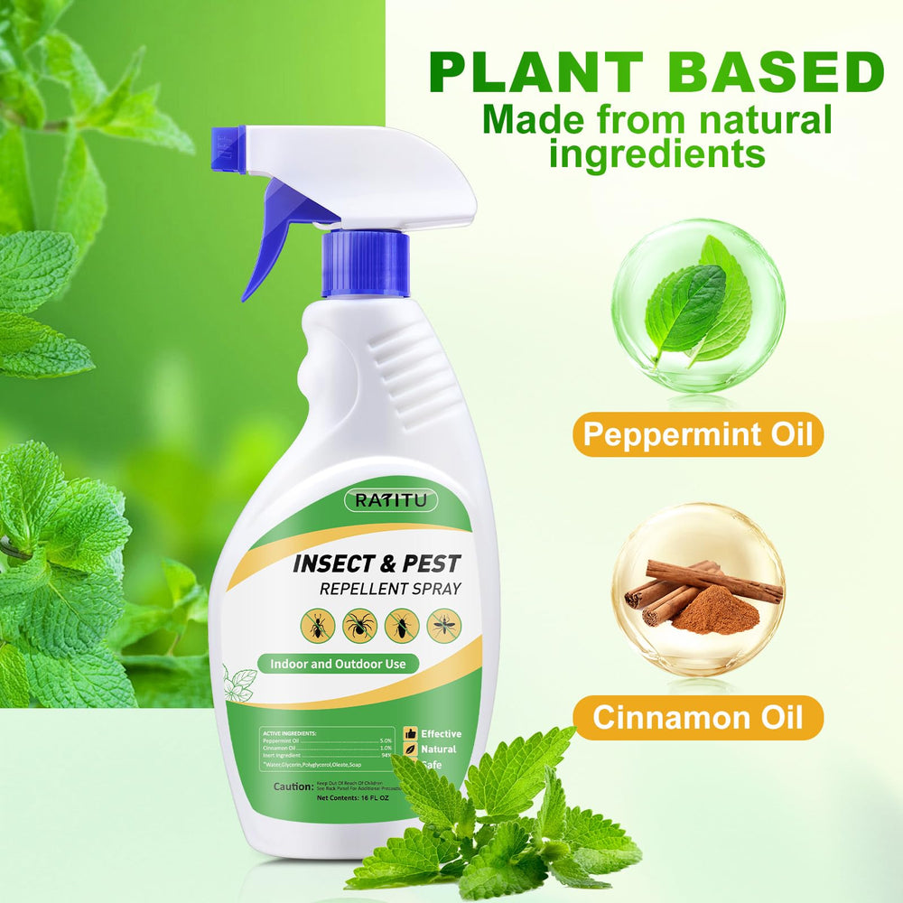 RATITU Peppermint Oil Spray for outdoor areas to repel mosquitoes and gnats.