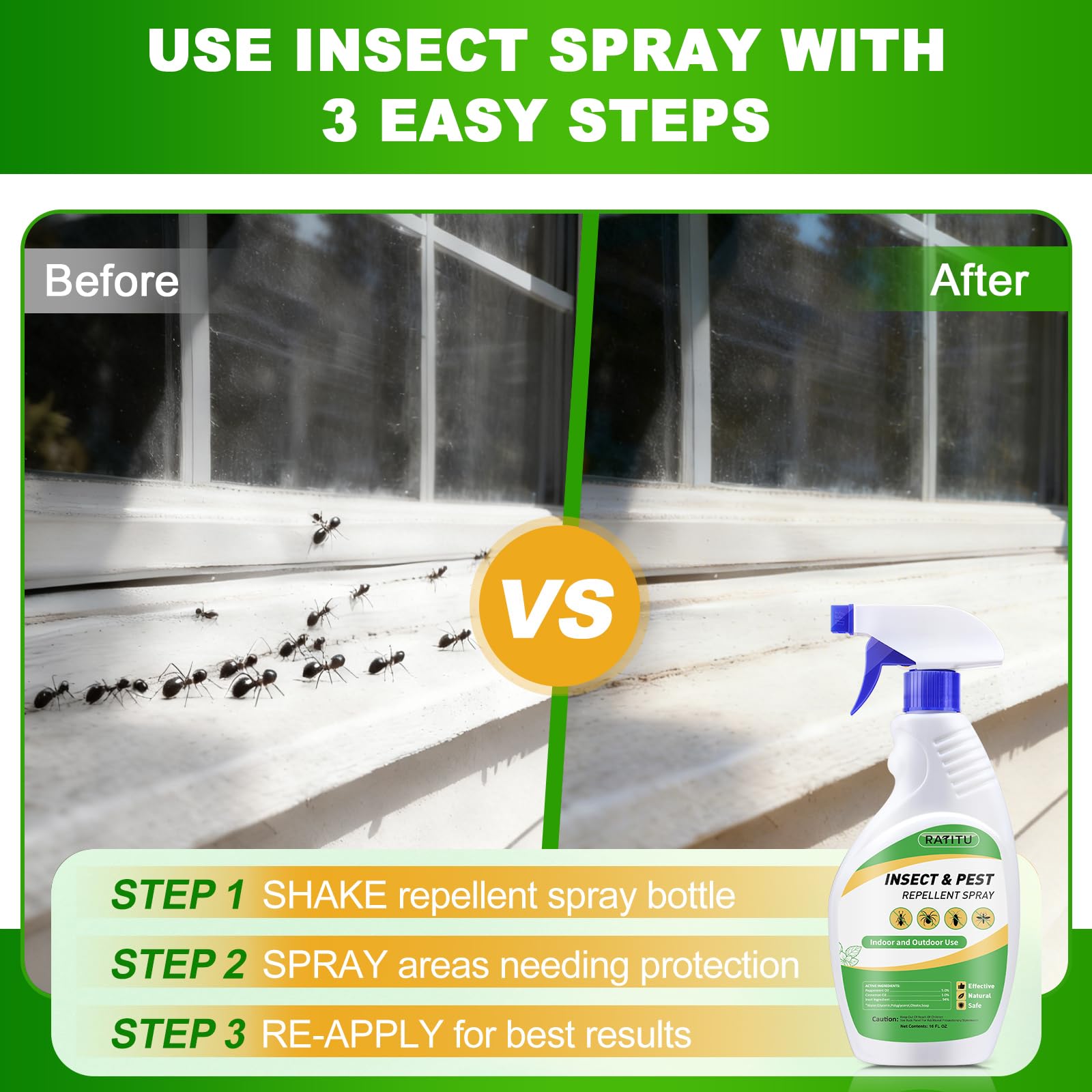RATITU Peppermint Oil Spray is pet-safe for homes with children.
