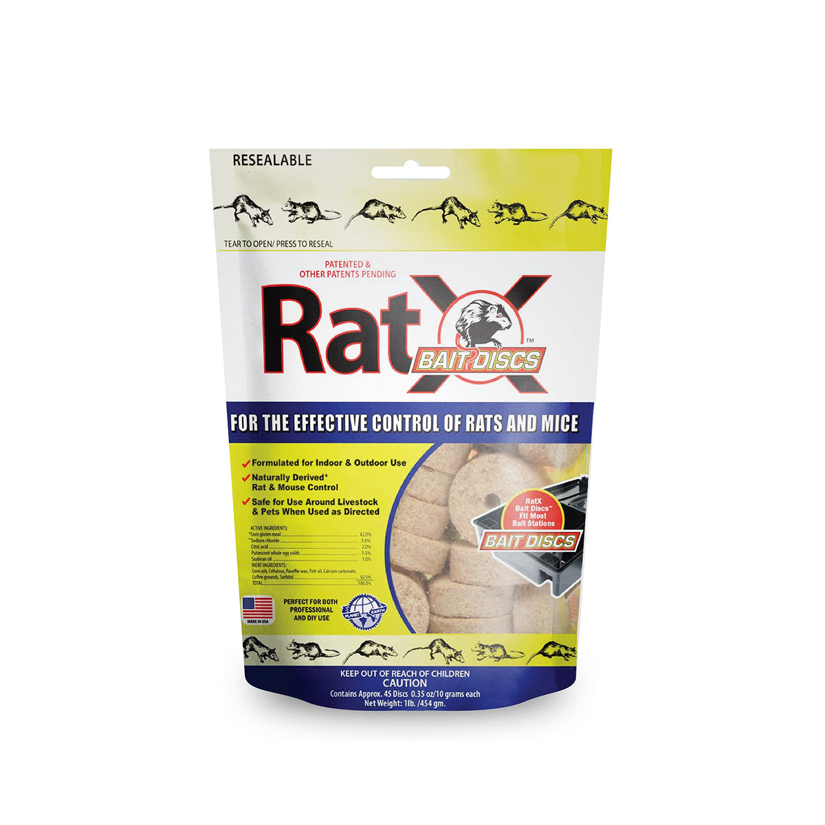 RatX Bait Discs 1lb bag ready for indoor or outdoor placement.