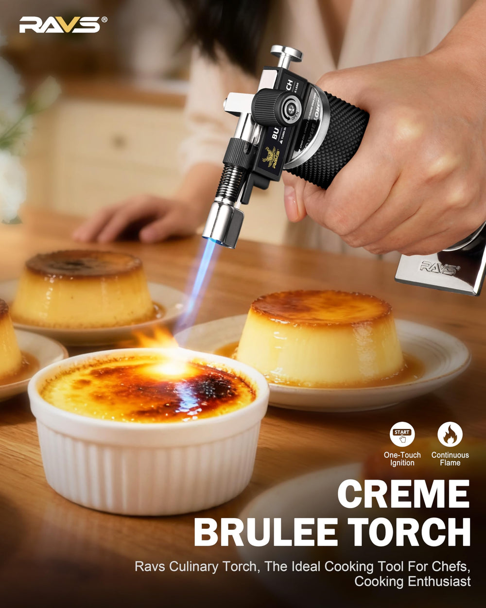 RAVS kitchen torch with metal body offers durable performance in recipes