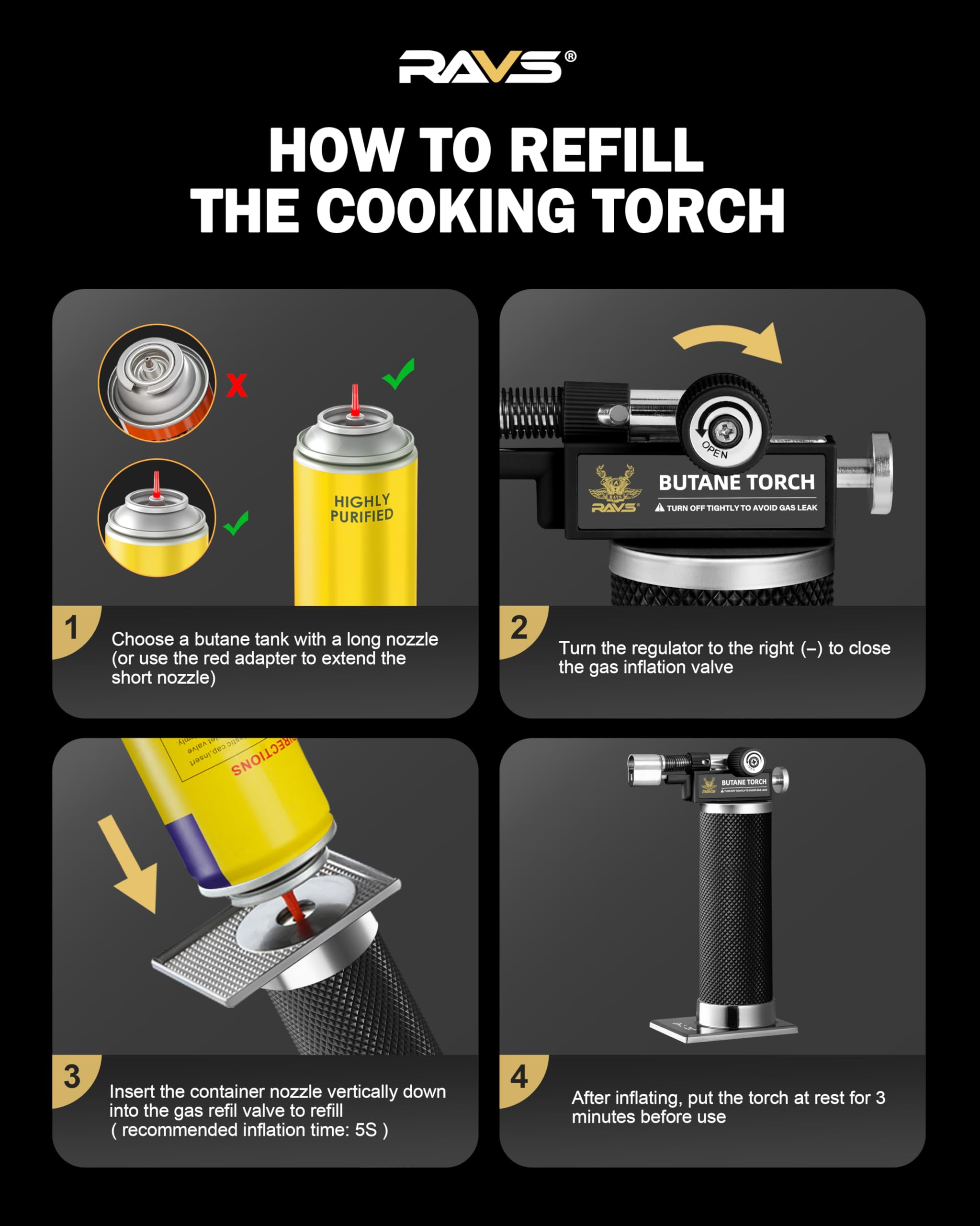RAVS refillable gas torch compatible with standard butane