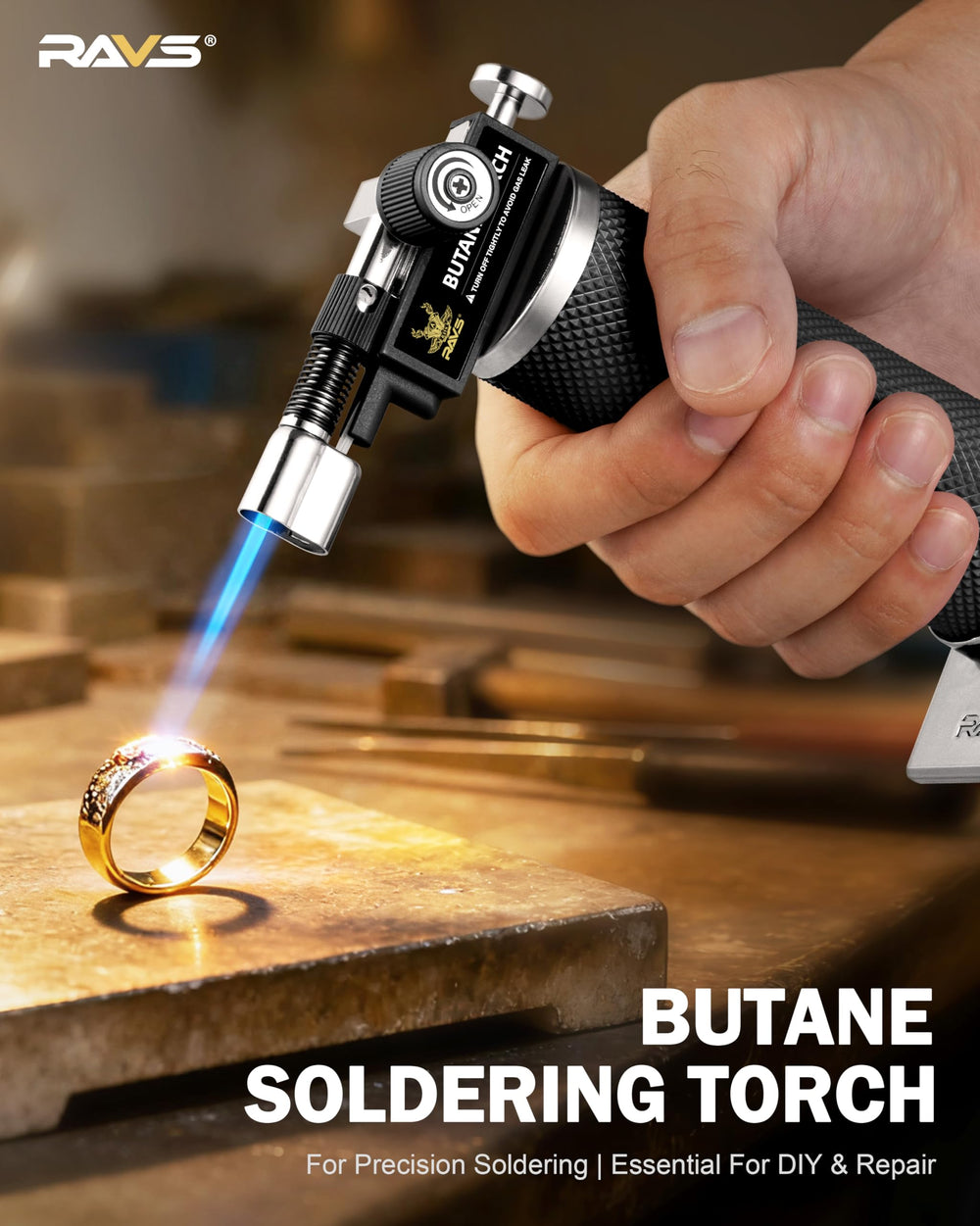 RAVS wide-base anti-tip design keeps the torch steady