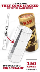 RAW 70/30 mini cones with watermark for a smooth, dependable burn.