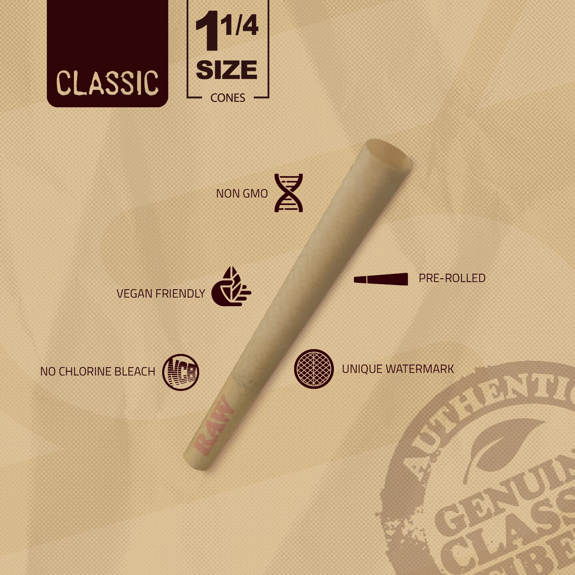 RAW Classic 1-1/4 cones highlighting natural unbleached fibers