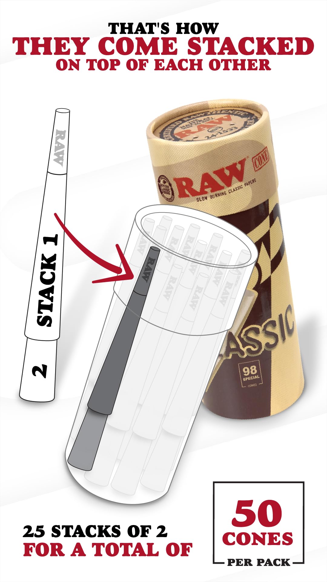 RAW Cones Classic 98 Special tips included for quick, on the go use.