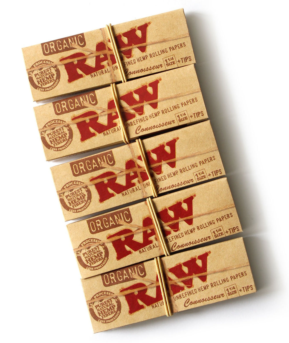 RAW Connoisseur rolling paper with tips for clean, additive-free sessions.