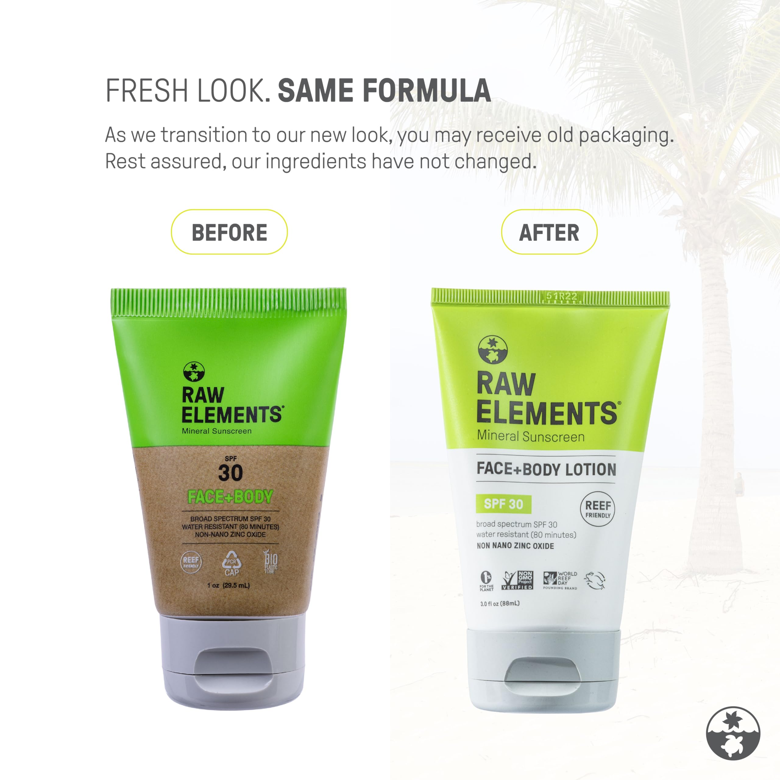 Raw Elements mineral sunscreen close-up shows non-nano zinc oxide formula.