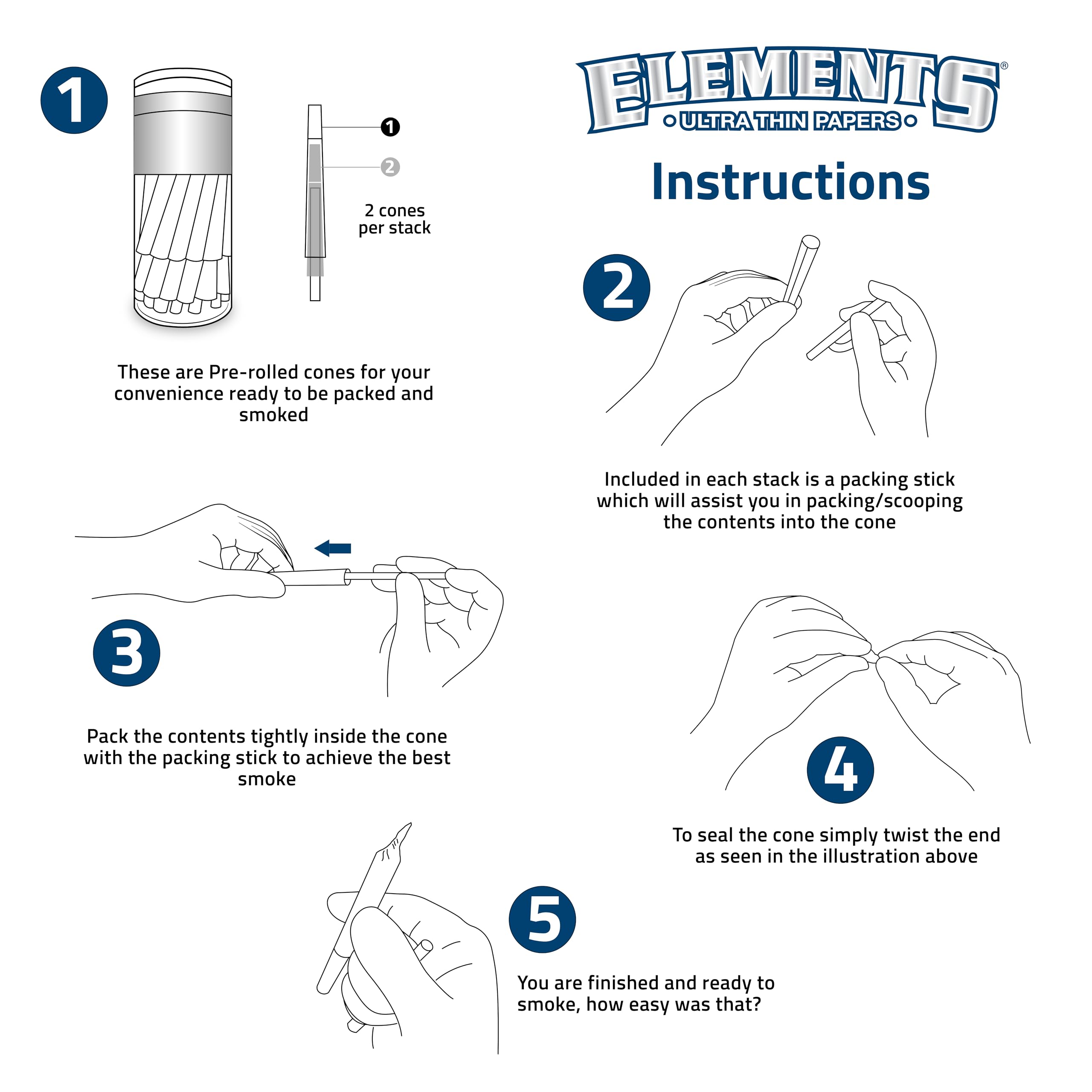 RAW Elements packing tubes included for portable, mess-free cones.