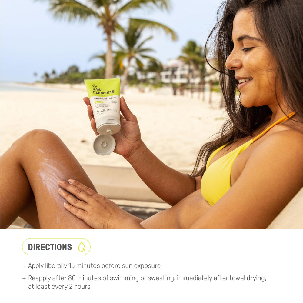 Raw Elements SPF 30 sunscreen ready for smooth skin application.