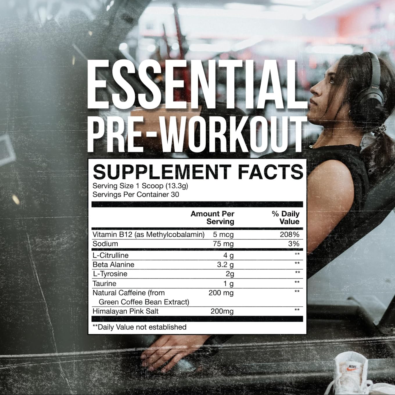 RAW Essential Pre Blue Raz label closeup showing ingredients and facts
