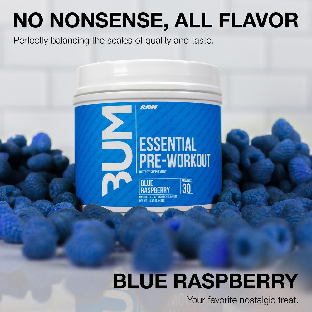 RAW Essential Pre Blue Raz mixed in shaker before gym sessions
