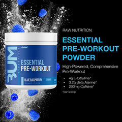 RAW Essential Pre Blue Raz scoop for easy daily pre-workout dosing
