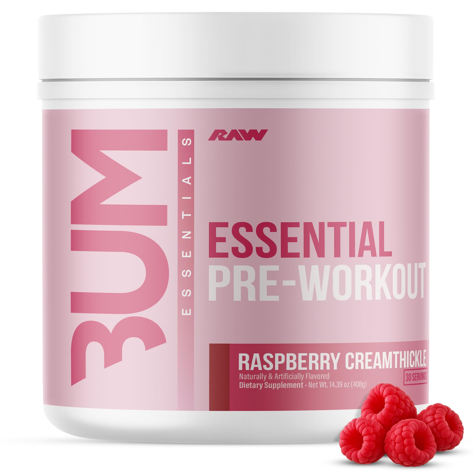 RAW Raspberry Creamthickle pre-workout scoop for consistent training energy