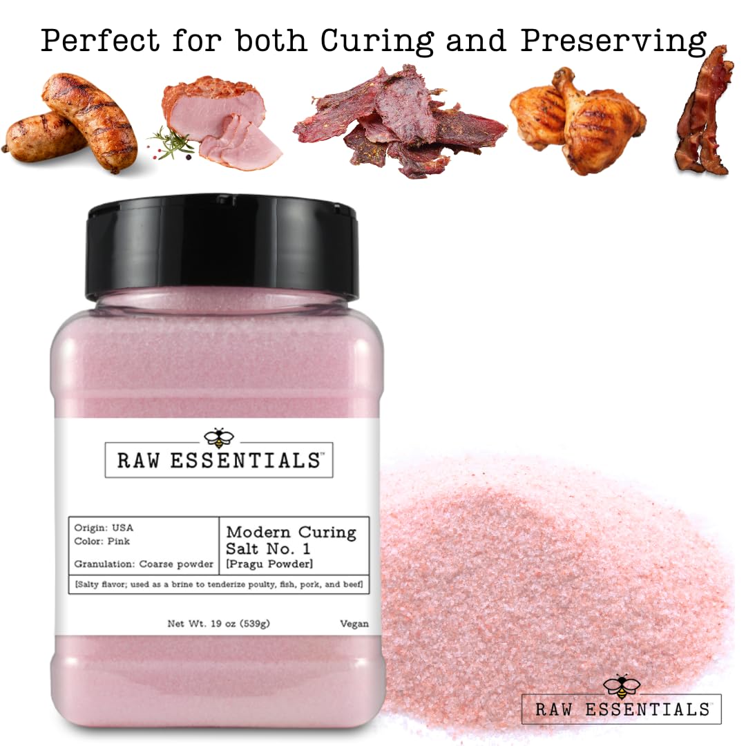 Raw Essentials Modern Curing Salt No. 1 bottle pouring spout for easy measuring during prep