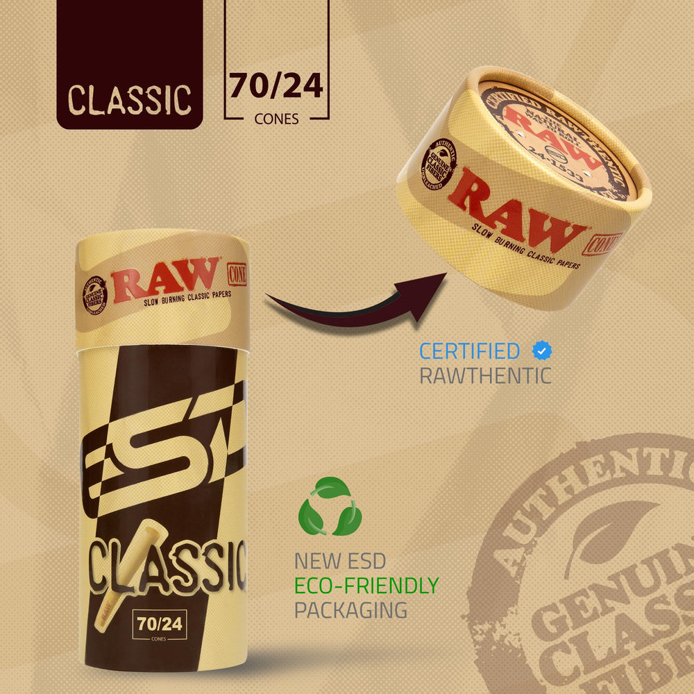 RAW natural fiber mini cones burn cleanly with no added chalk or dyes.