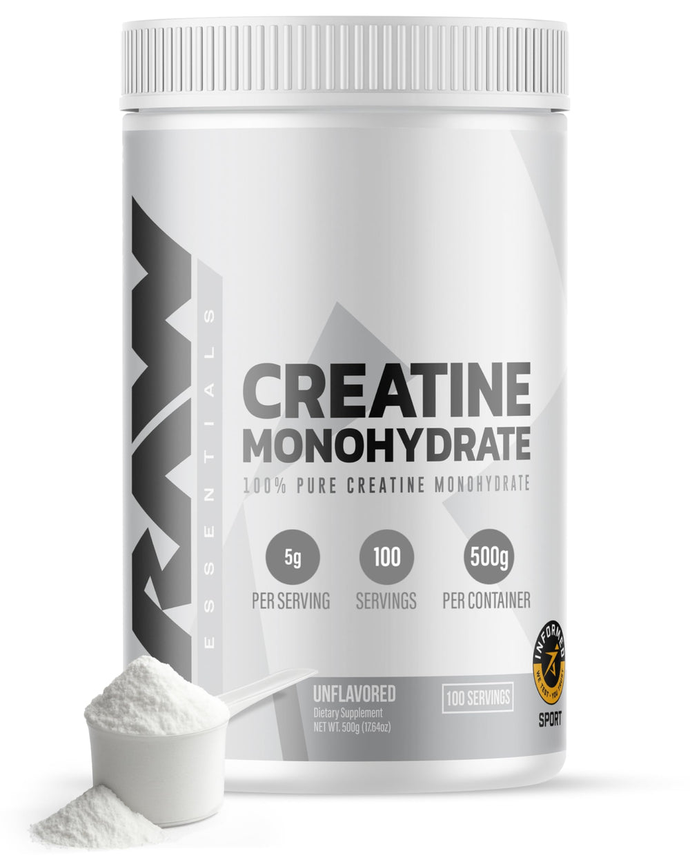 RAW Nutrition Creatine Monohydrate powder bottle for consistent training energy