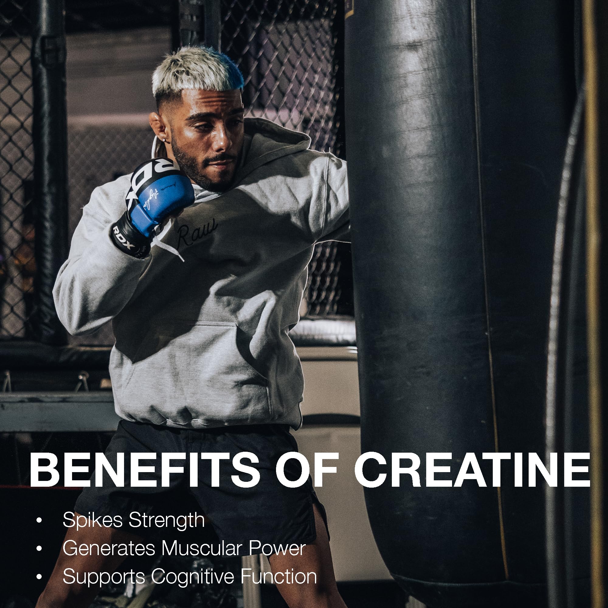 RAW Nutrition creatine monohydrate powder dissolving quickly in water