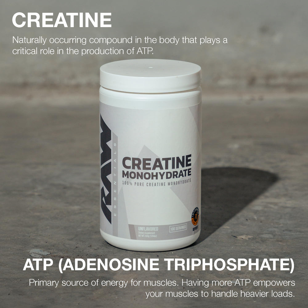 RAW Nutrition creatine powder pour ready to mix into a shake