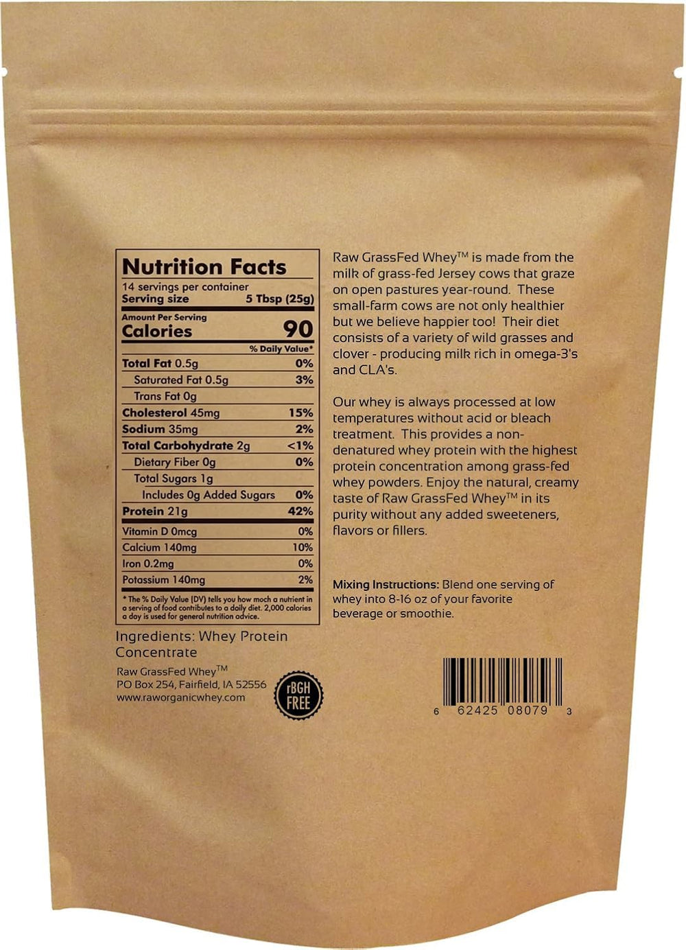 Raw Organic Whey unflavored powder poured, highlighting smooth mixability for shakes.