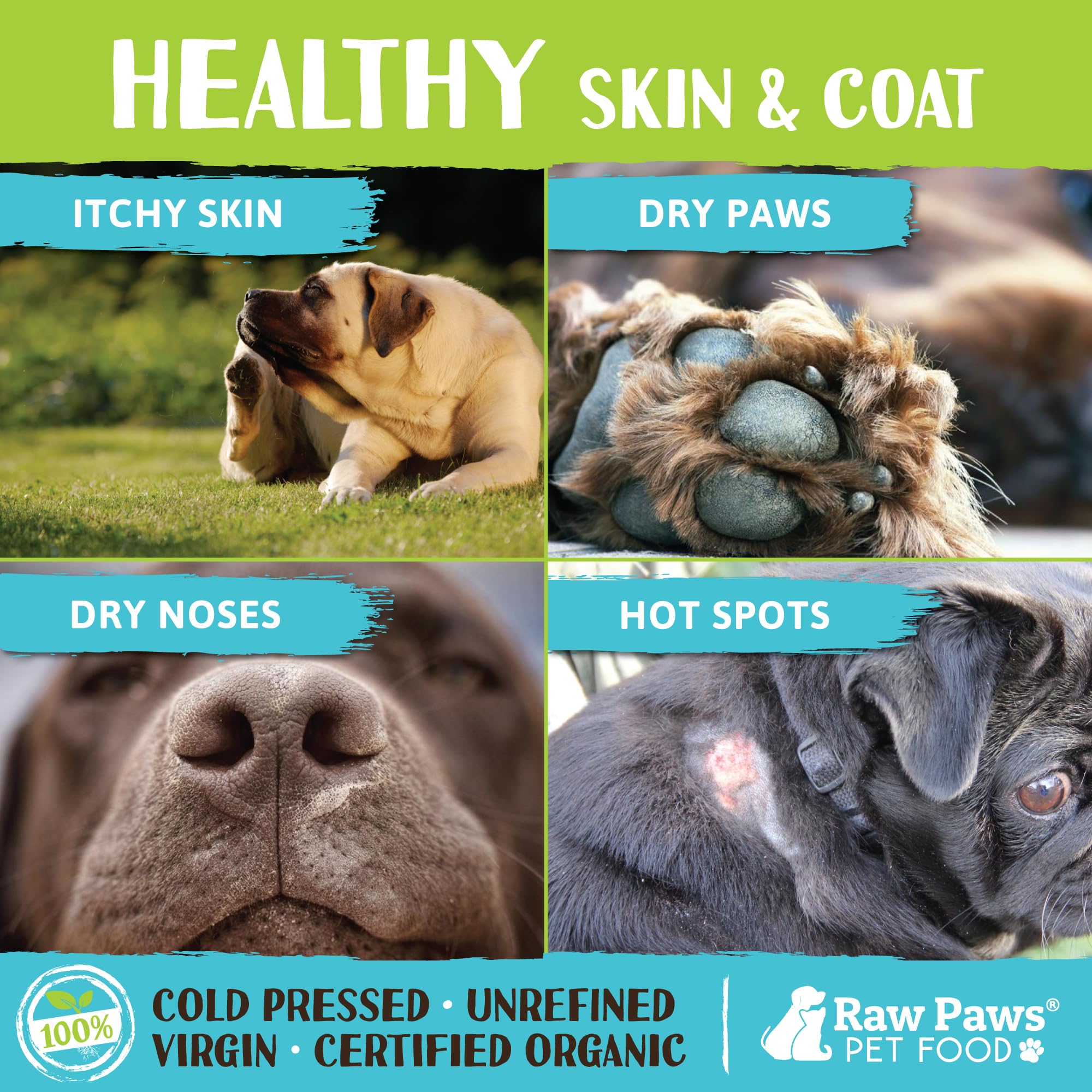 Raw Paws Huile Coco sur pelage: hydratation et douceur du poil.
