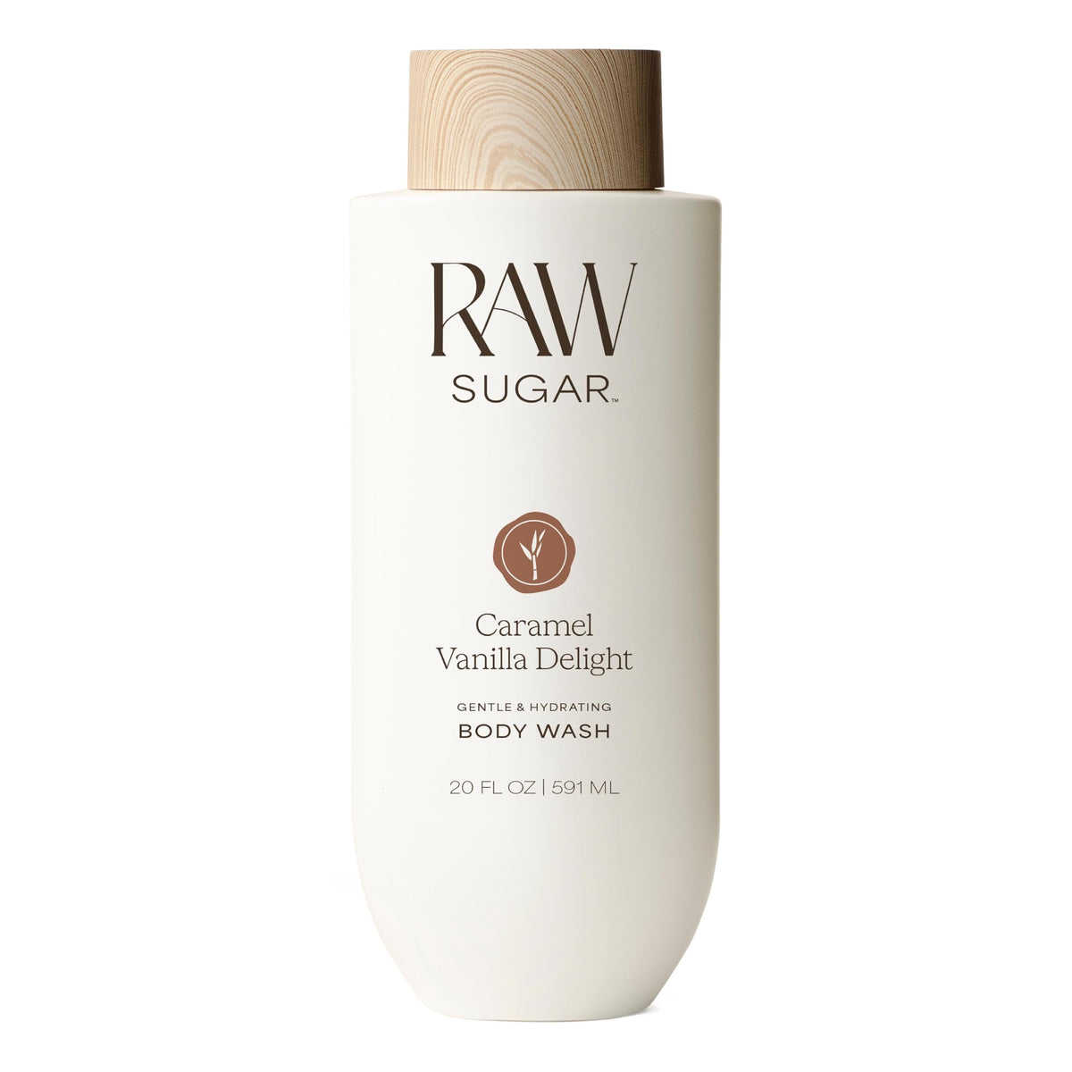 RAW SUGAR Body Wash Caramel Vanilla Delight bottle front with inviting scent for daily cleansing