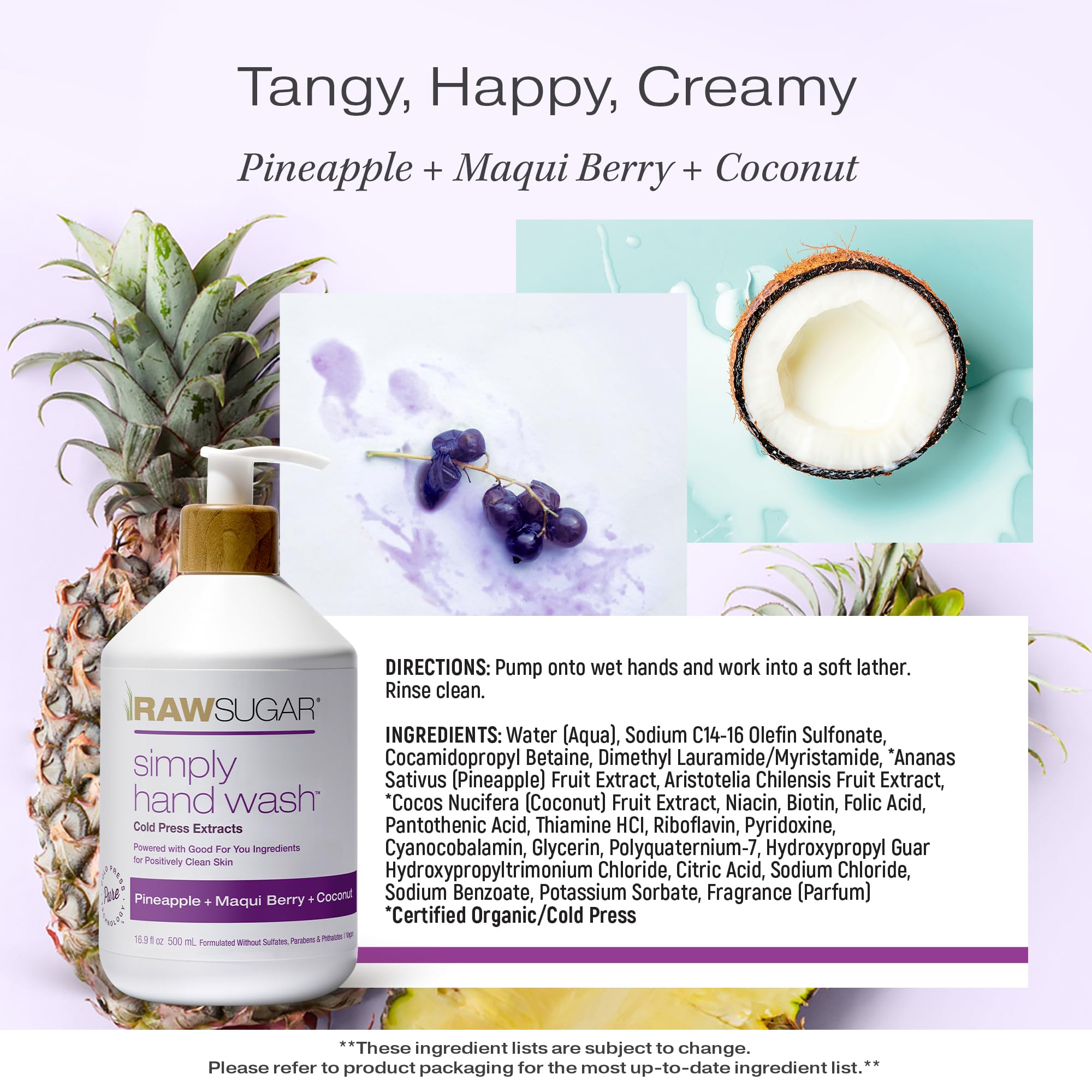 RAW SUGAR coconut bottle features tropical notes for refreshing hand cleansing