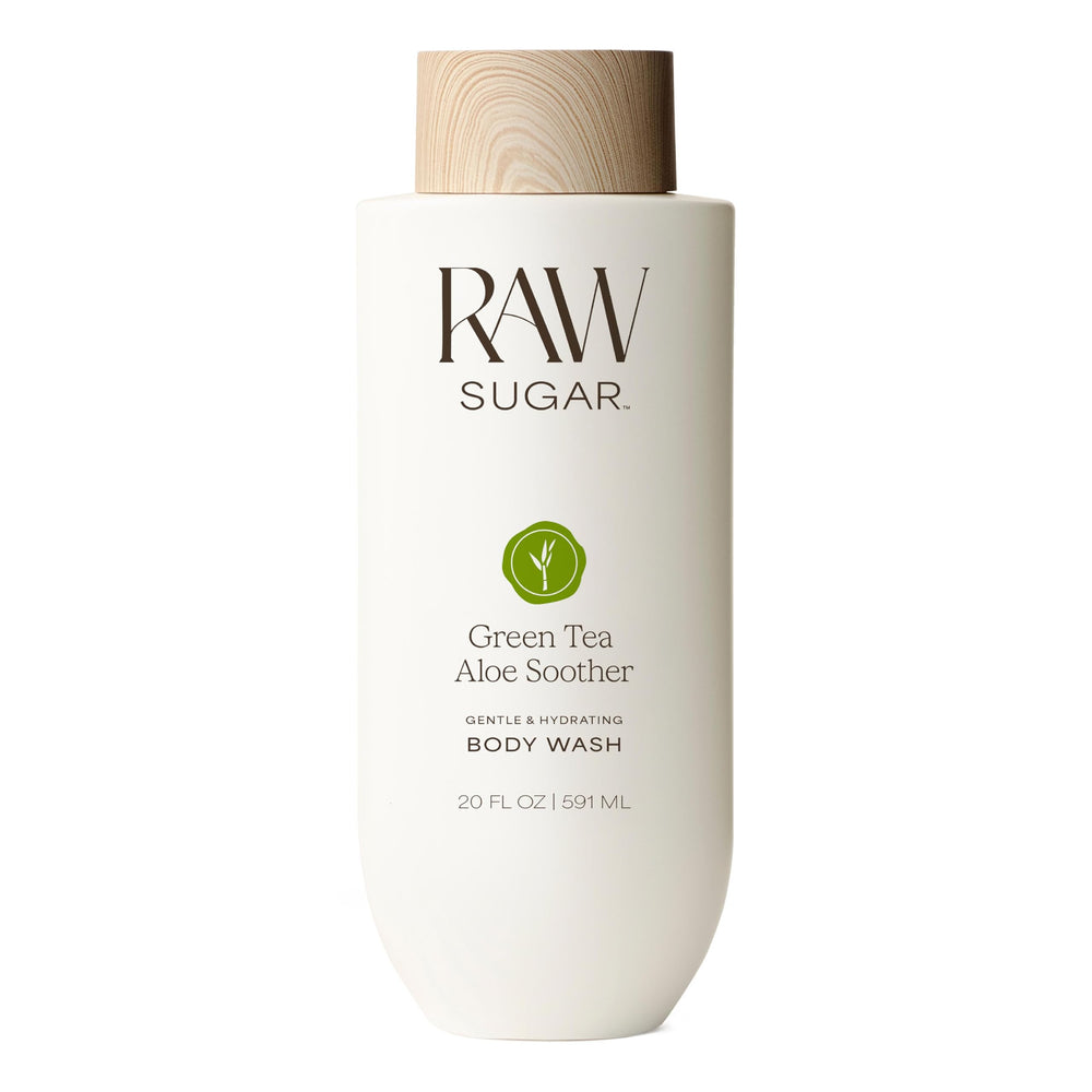 RAW SUGAR Green Tea Aloe Soother bottle with pump for gentle daily cleansing