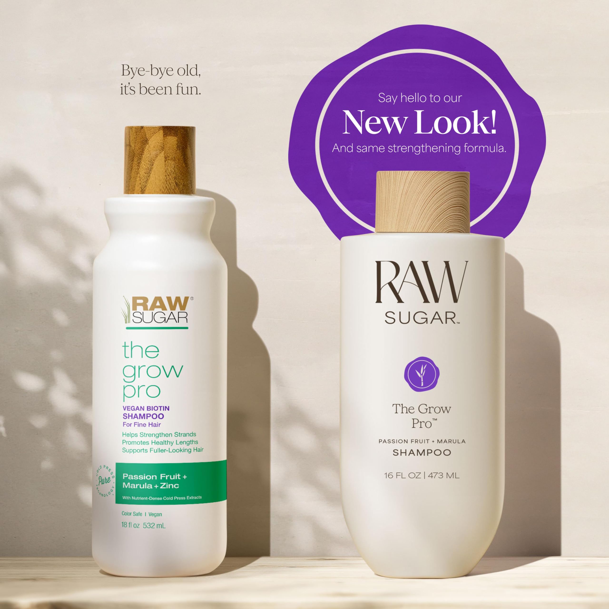 Raw Sugar Grow Pro ingredient panel highlights vegan biotin and zinc