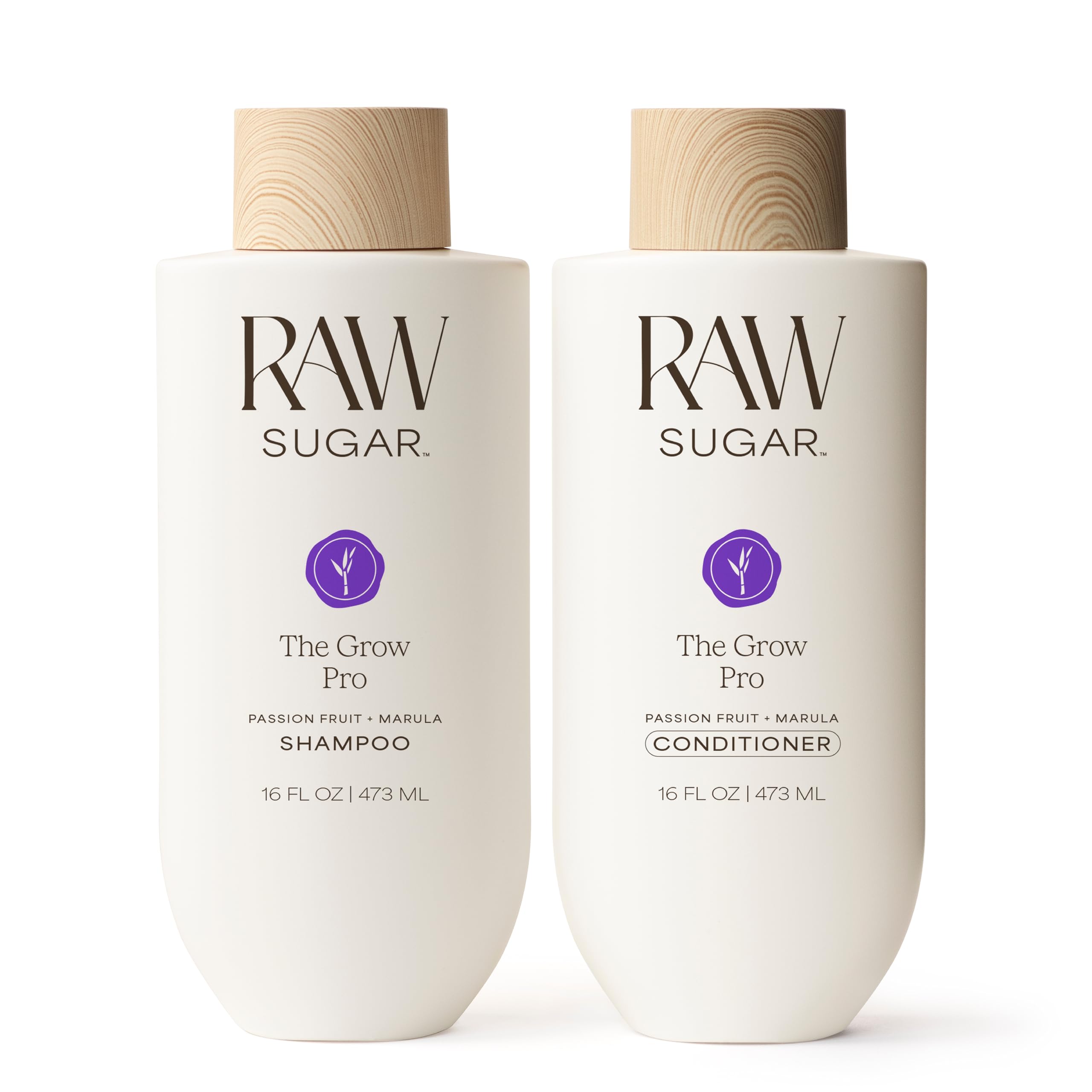 Raw Sugar Grow Pro shampoo bottle highlights vegan biotin for stronger hair