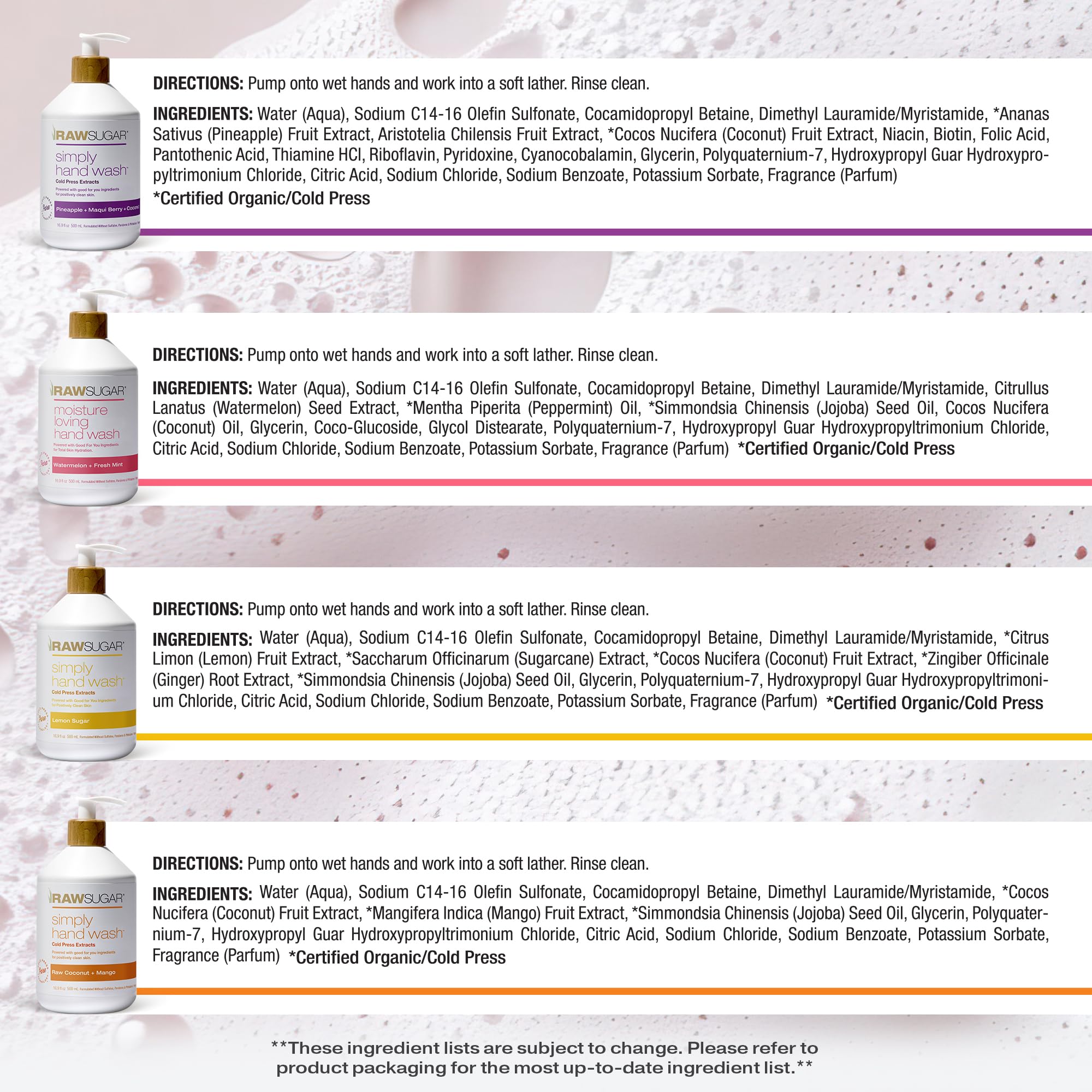 RAW SUGAR Hand wash bundle display showing variety and eco-friendly formula