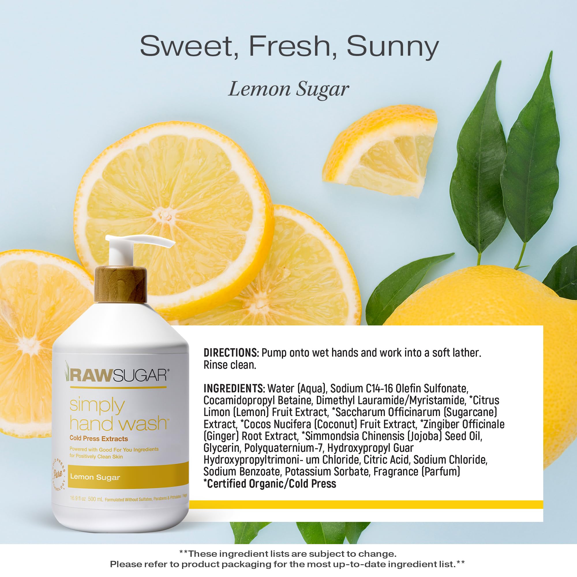 RAW SUGAR lemon sugar fragrance close-up highlighting fruity aroma and clean scent.