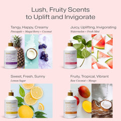 RAW SUGAR Pineapple Maqui Berry Coconut hand wash bottle delivers tropical aroma and gentle cleanse