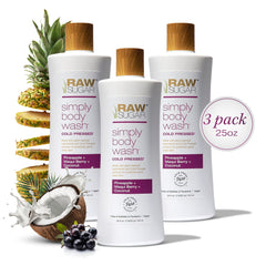 RAW SUGAR Pineapple Maqui Berry Reviver bottle with tropical scent for a refreshing cleanse.