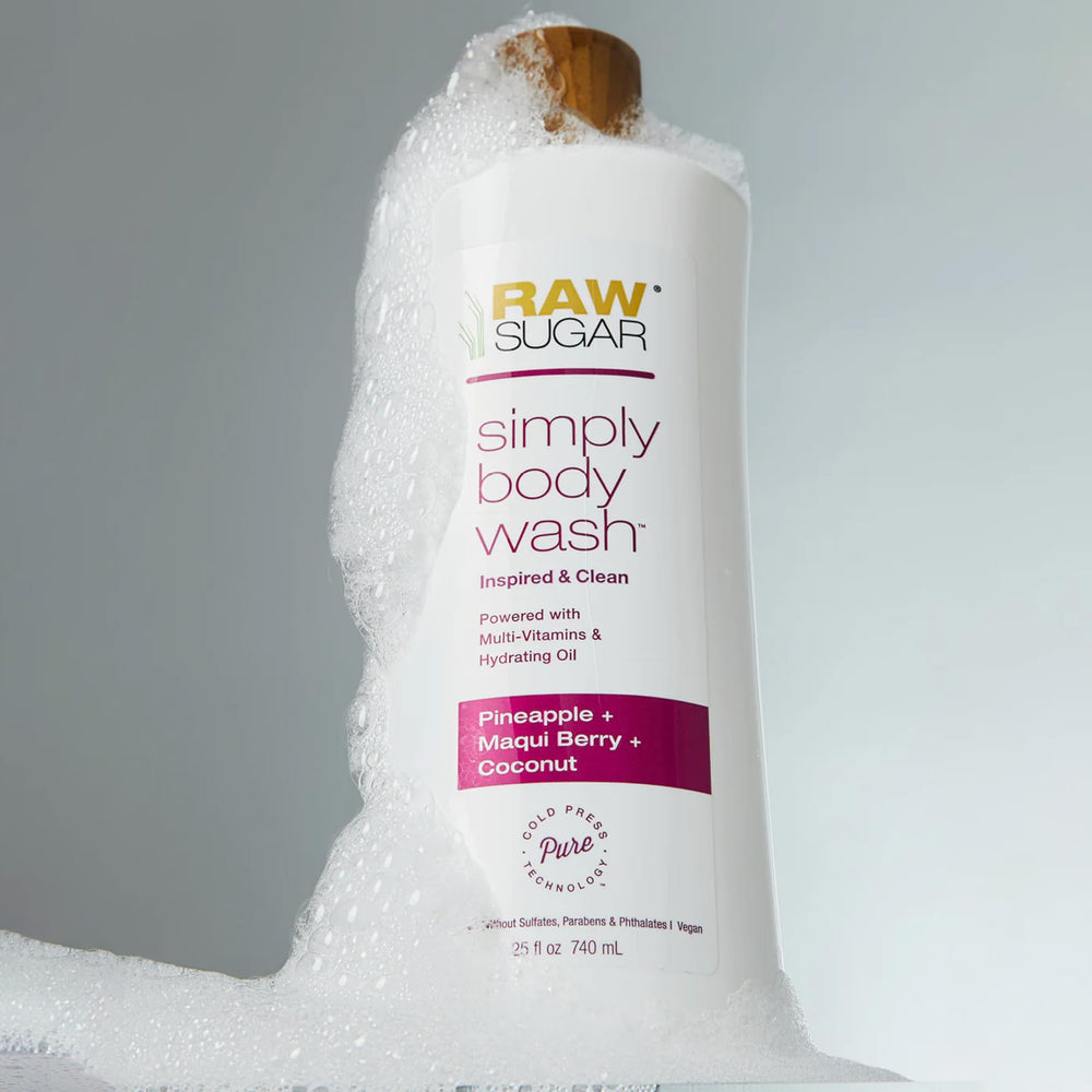 RAW SUGAR Simply Body Wash Watermelon Fresh Mint refreshes skin with a cool, uplifting aroma.