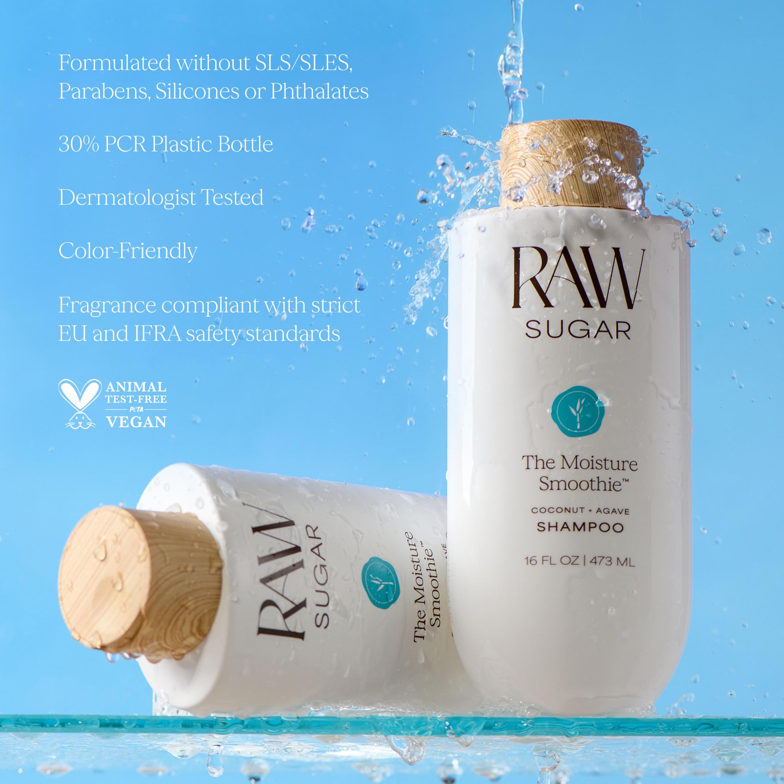 Glossy, smooth hair close-up after use of RAW SUGAR shampoo and conditioner