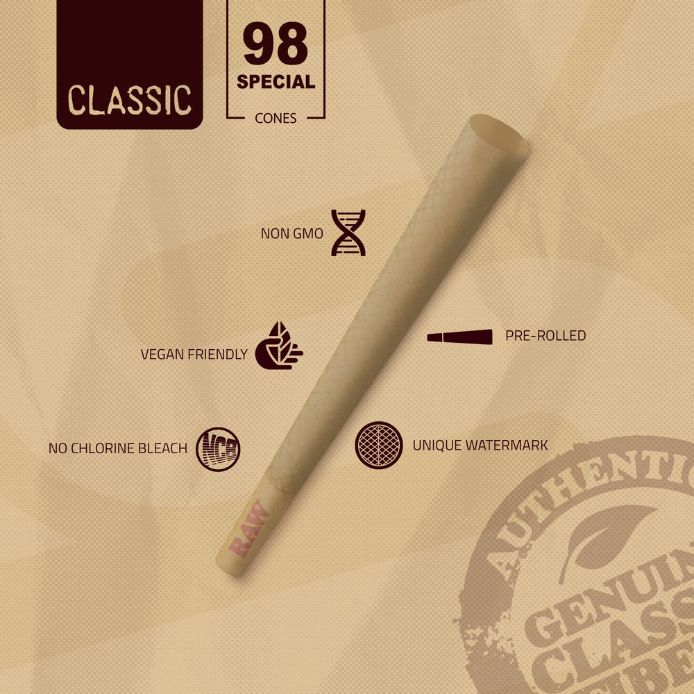 Unbleached fibers and natural gum line for clean burning RAW cones.