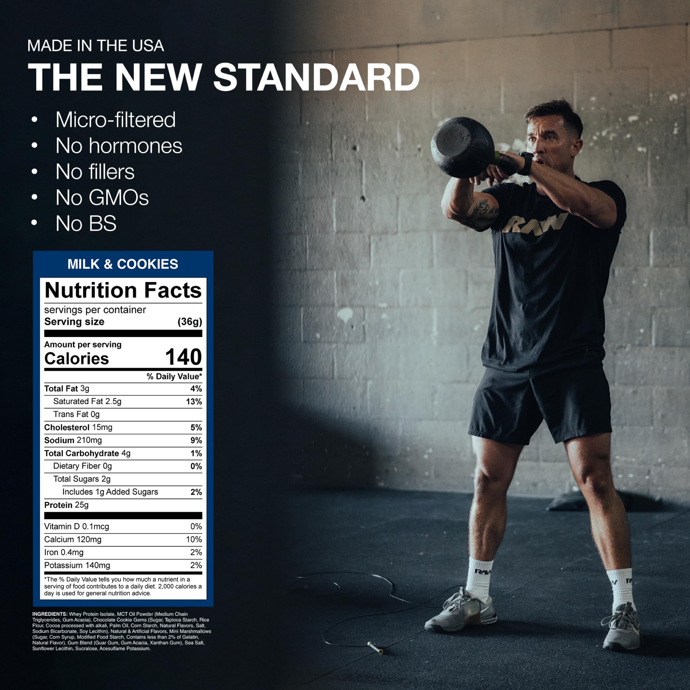 RAW nutrition facts panel illustrating low fat and low carb per serving.