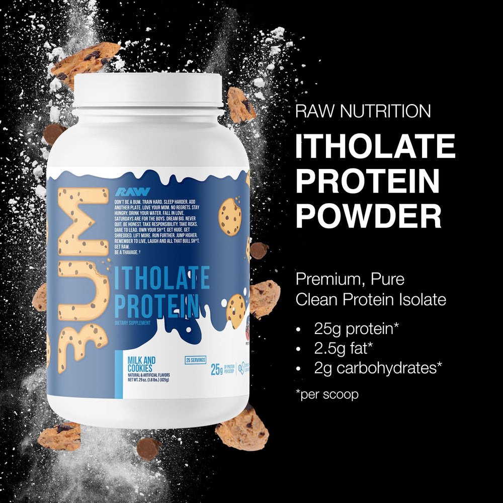 RAW Whey Isolate Milk & Cookie shaker pour for quick post-workout fueling.
