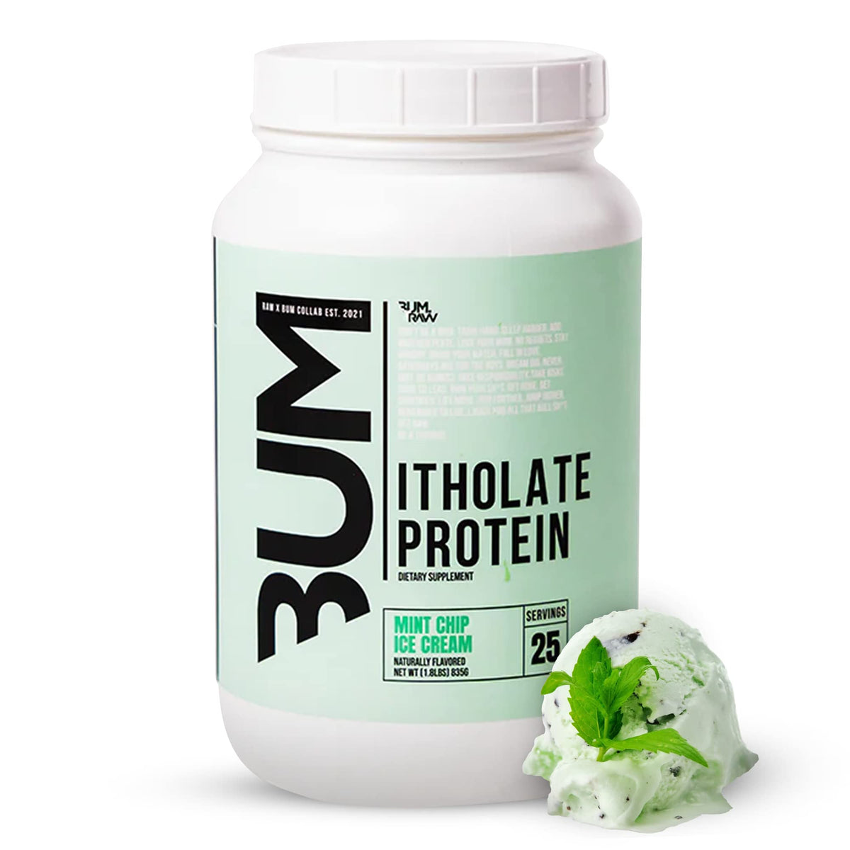 RAW Whey Isolate Mint Chip Ice Cream bottle showing premium protein for recovery