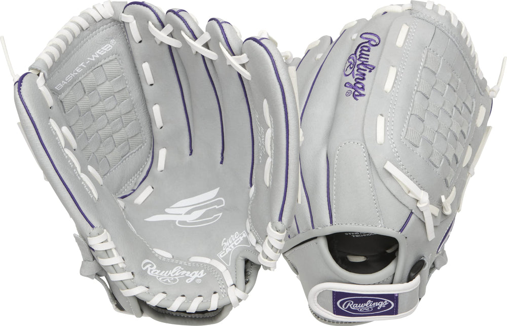 Rawlings Sure Catch 12-inch glove with basket web for quick fielding.