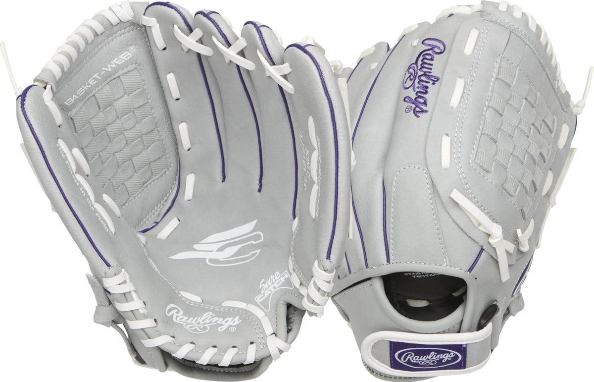 Rawlings Sure Catch 12-inch glove with basket web for quick fielding.