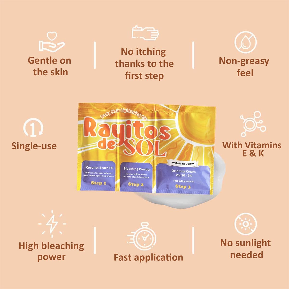 Rayitos de Sol arm-bleach application on smooth skin.
